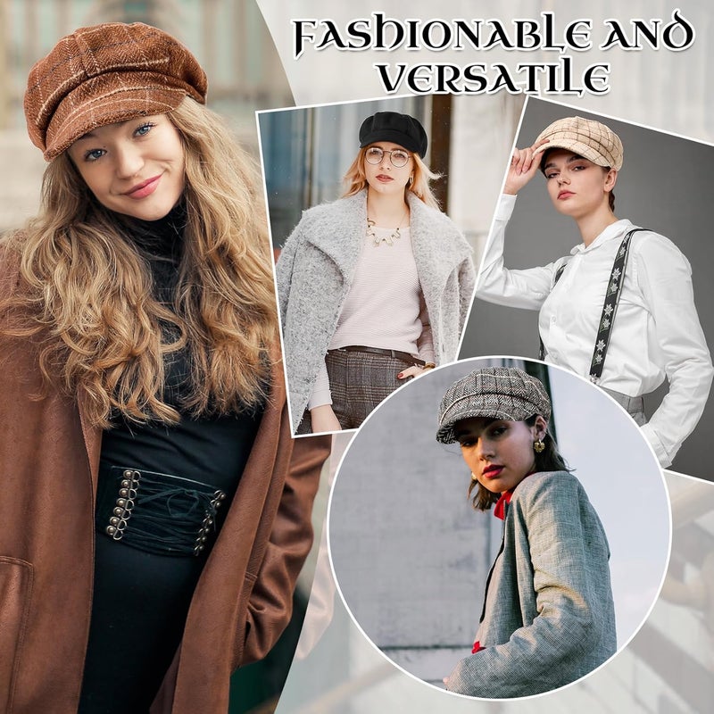 Durio Newsboy Hats for Women Vintage Plaid Newsboy Cap Beret Paperboy Hat Fall Hats Spring Winter - Image 3